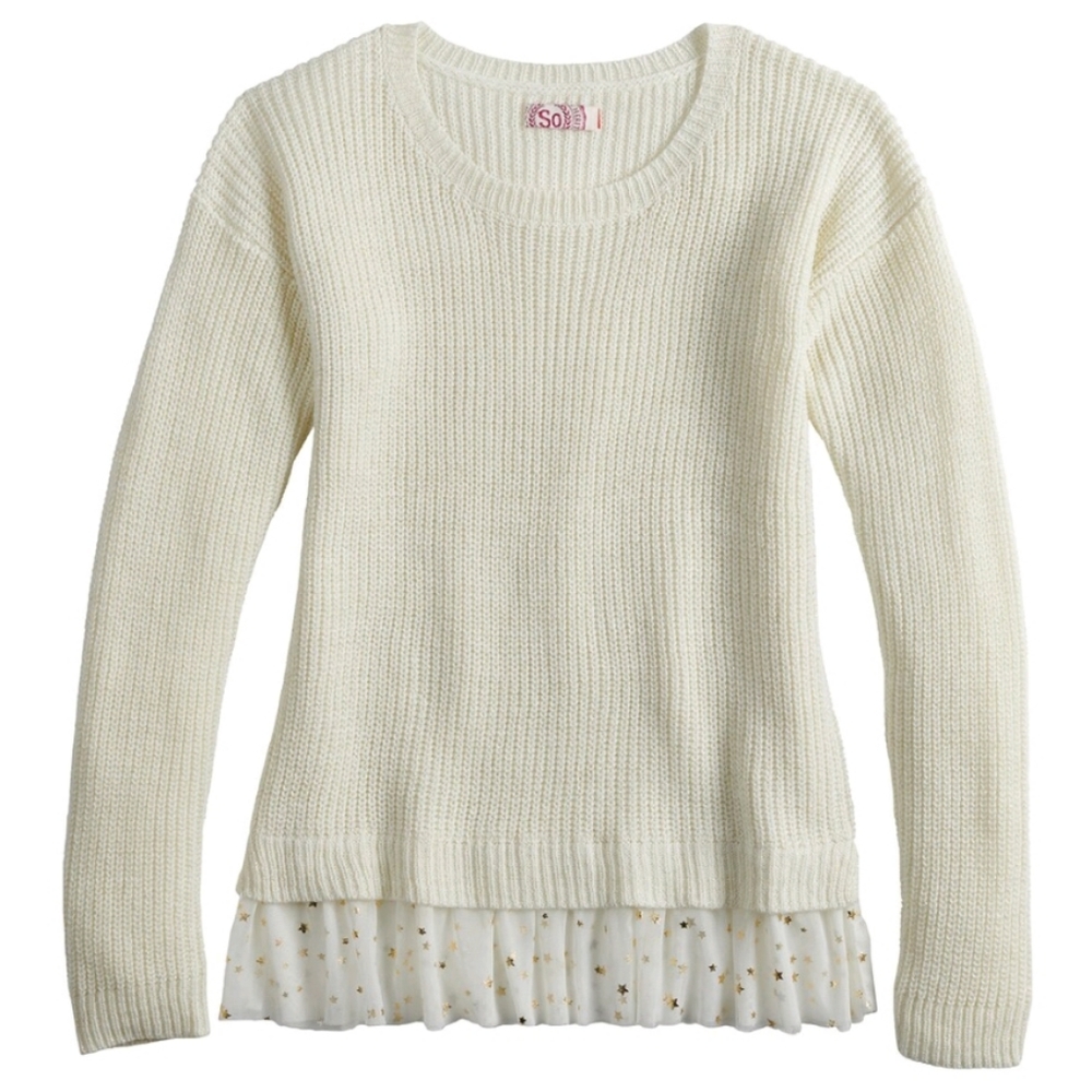 SO Ribbed Mock-Layer Crewneck Sweater NEW Girls 16